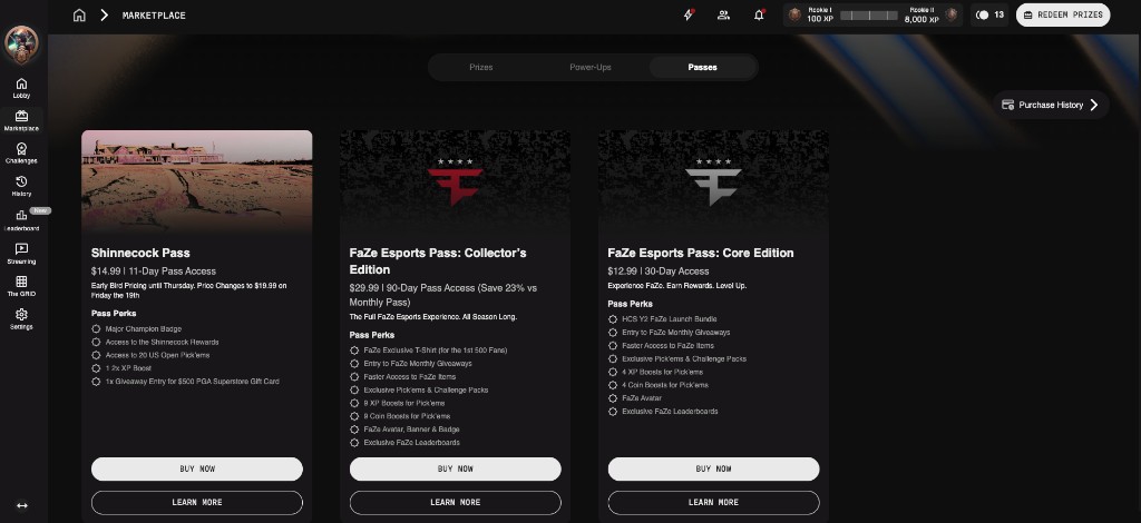 Play Clout marketplace with season passes and booster products